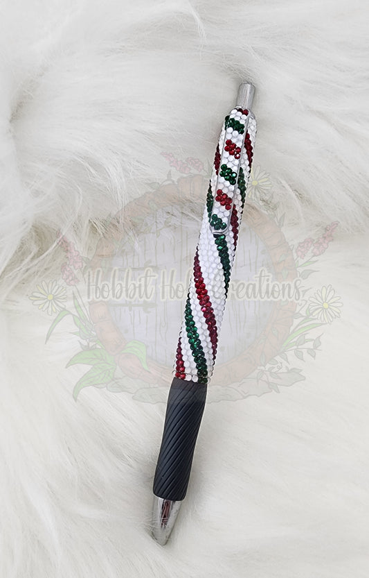 Candy Cane Striped Rhinestone Pen